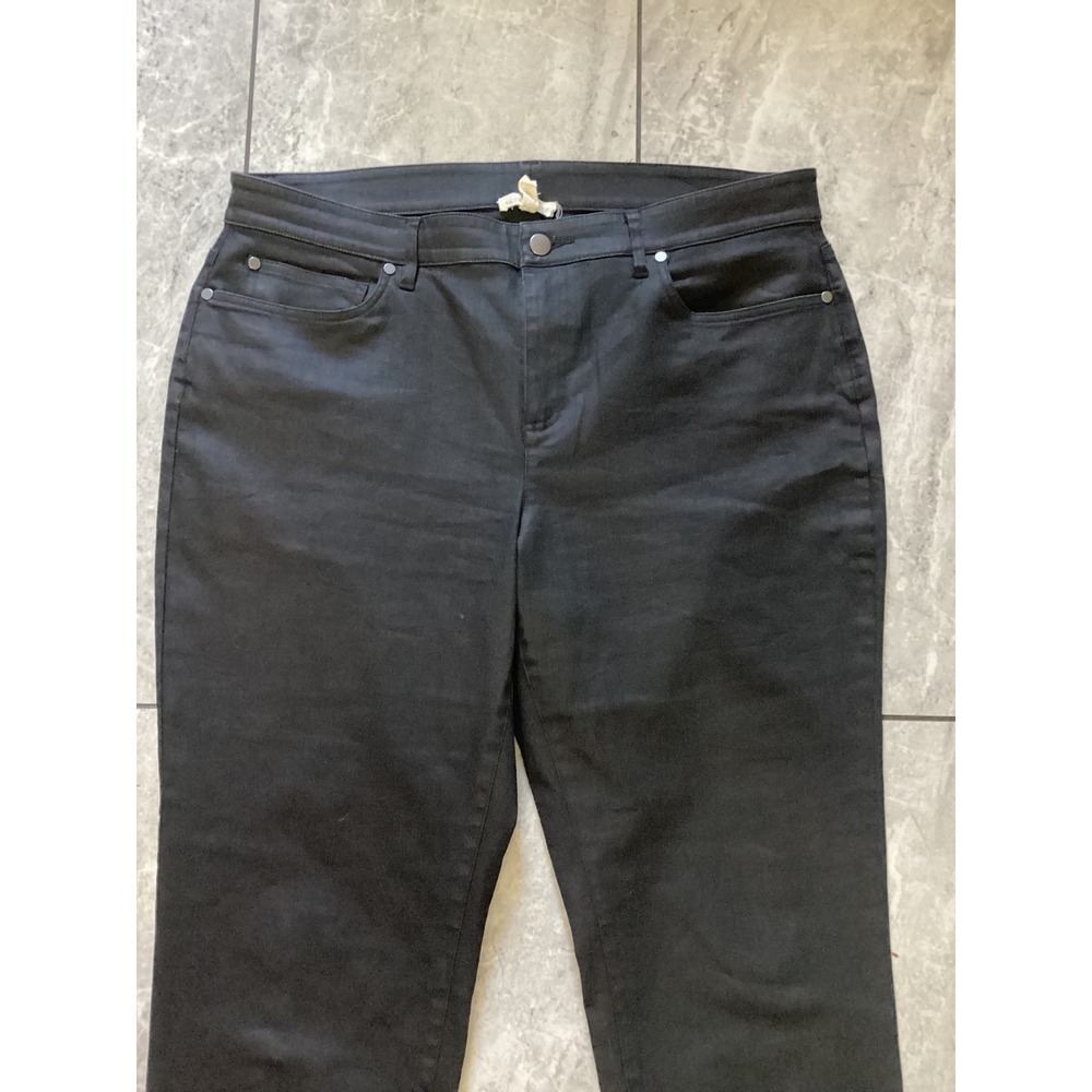 Eileen Fisher Black Washable Stretch Slim Leg Coated Jeans Women's Size 14 - Picture 2 of 6